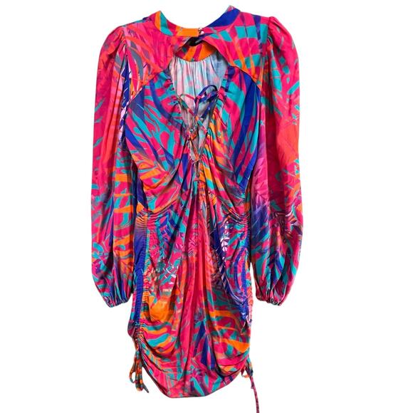 Cosel Draped Mini Dress Womens US 10 Pink Multicolor Tropical Retro Mod Colorful - Picture 5 of 14